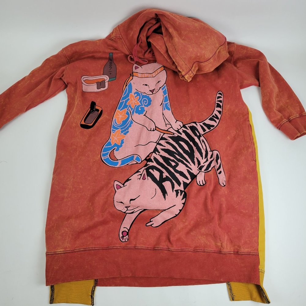 Rip n' Dip Ripndip Acid Wash Yakuza Tattoo Cat Tie Dye Orange Oversized Hoodie